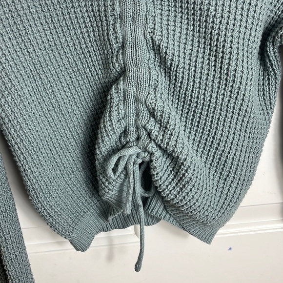 Sincerely Jules Blue Grey Long Sleeve Boho Cottagecore Ruched Front Sweater - Picture 4 of 8